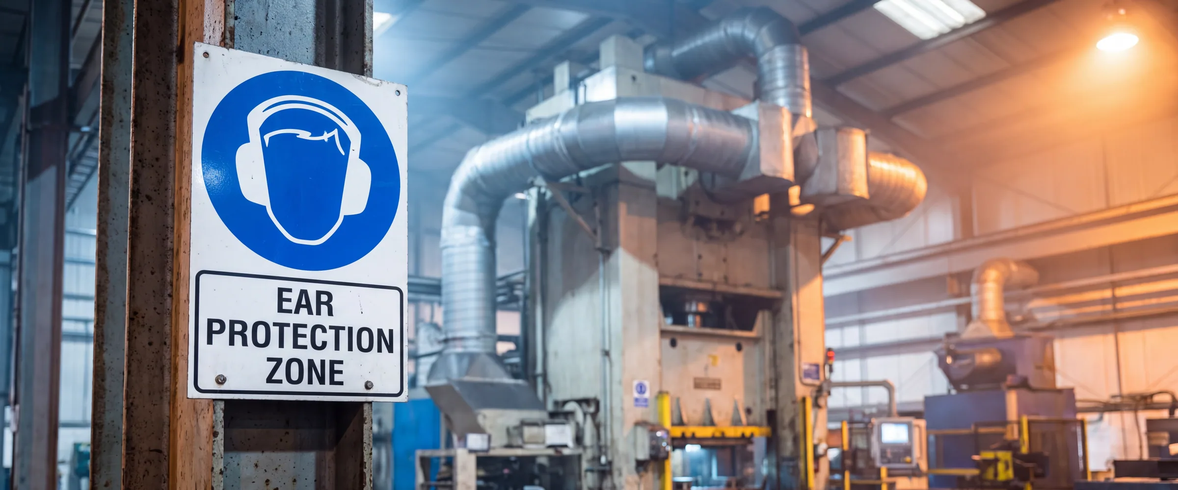 An ear protection zone sign at a UK manufacturing plant