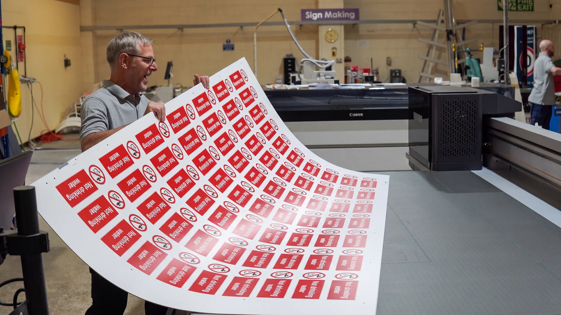 Safety signs being manufactured at the Direct Signs UK factory